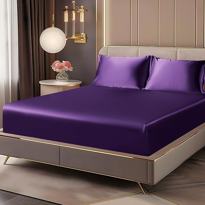 BEDELITE Satin Fitted Sheet and Pillowcases Set, Luxury Soft Similar to Silk by BEDELITE