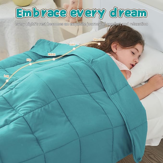 Teal Weighted Blanket Kids 10lbs, Twin Size Cooling Heavy Throw Blanket - Image 4