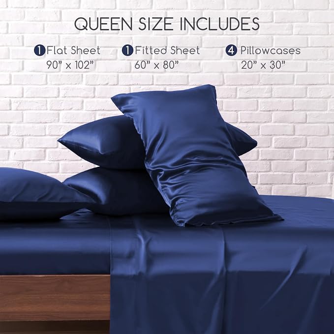 MR&HM Satin Bed Sheets, Queen Size Sheets Set - Image 2