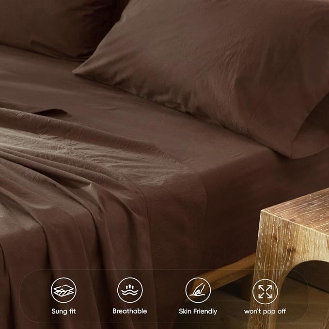 MooMee Fitted Bottom Sheet Only 100% Washed Cotton Linen Like Textured - Image 5