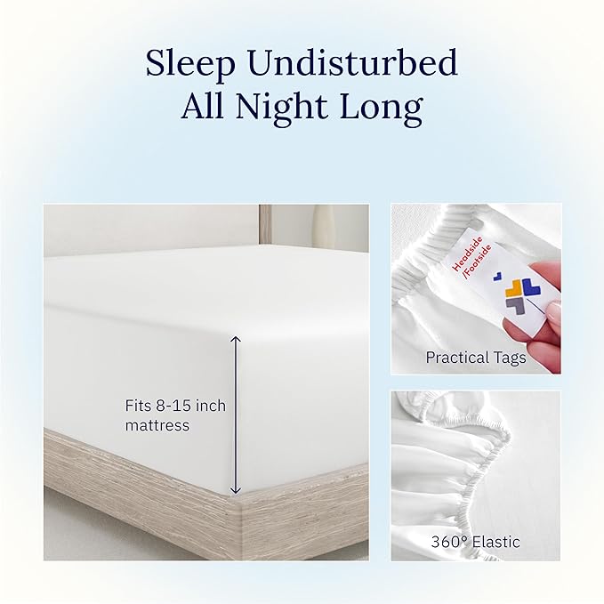 California Design Den Antique White Twin XL Fitted Sheet, Soft 400 Thread Count - Image 7