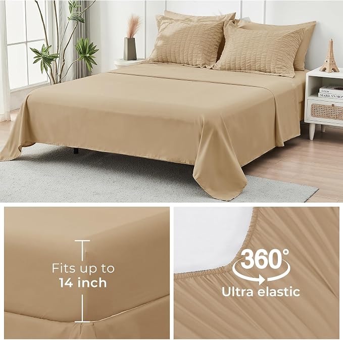 HYMOKEGE Khaki Queen Comforter Set Seersucker 7 Pieces, All Season Luxury Bed - Image 7