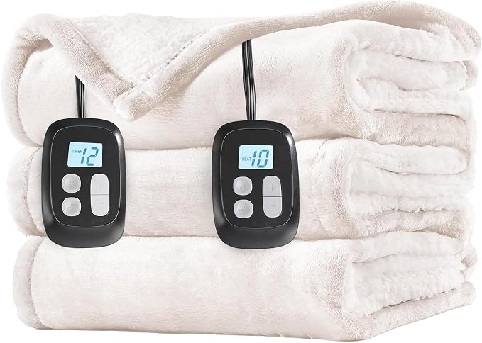 LaffyLo Electric Heated Blanket Queen Size 84 x 90, Dual Control, Fast Heating by LAFFYLO