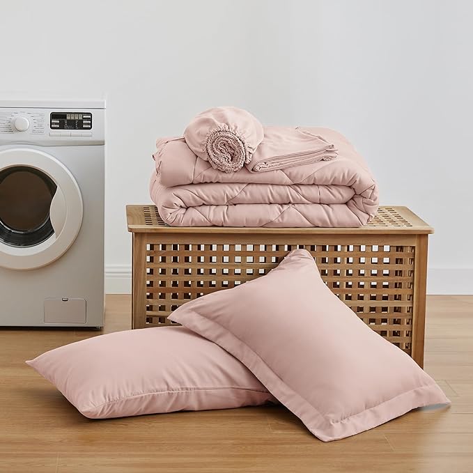 Love's cabin Twin Comforter Set Pink, 5 Pieces Twin Bed in a Bag, All Season - Image 6