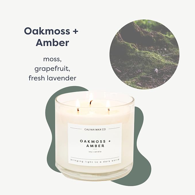 Calyan Wax Co. Oakmoss & Amber 3 Wick Scented Candle - Image 2