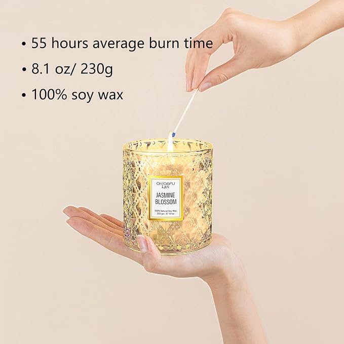 Chloefu LAN Jasmine Blossom Scented Candle, Luxury Soy Candles, 55 Hours Slow - Image 2