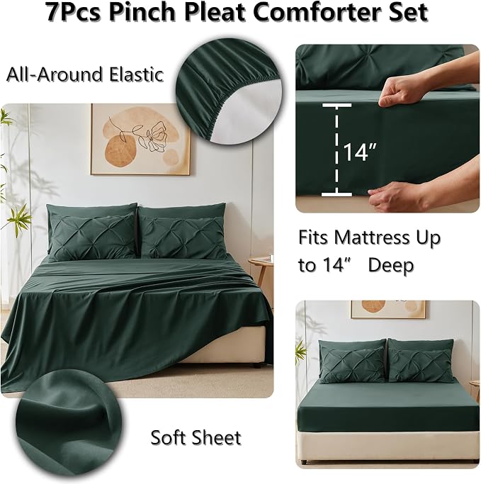 CozyLux Full Size Comforter Sets Forest Green, 7 Pieces Bed in A Bag Green - Image 5