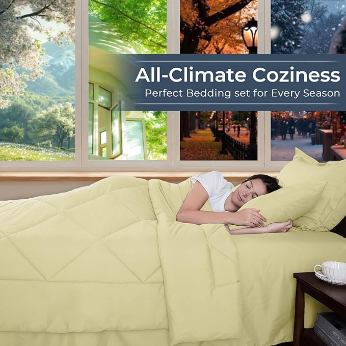 HEVUMYI Cream Yellow King Comforter Set - Image 3