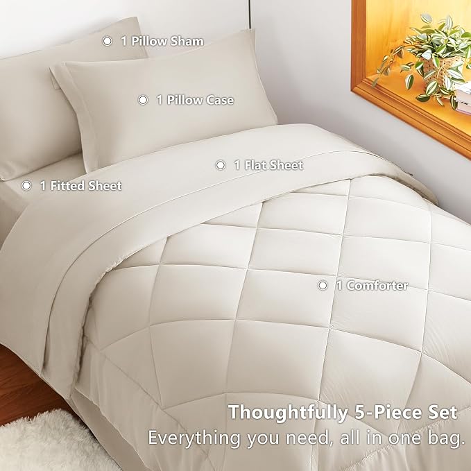CozyLux Twin XL Comforter Set Beige - Image 3