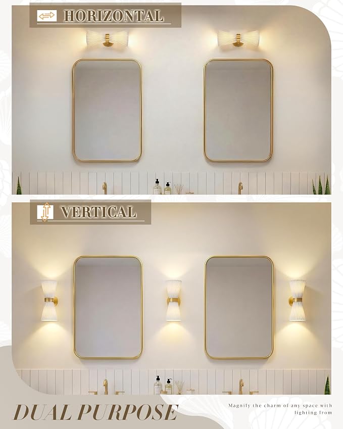 Wall Sconces Set of Two, HWH 14.3 Inch Gold Bathroom Light Fixtures - Image 5