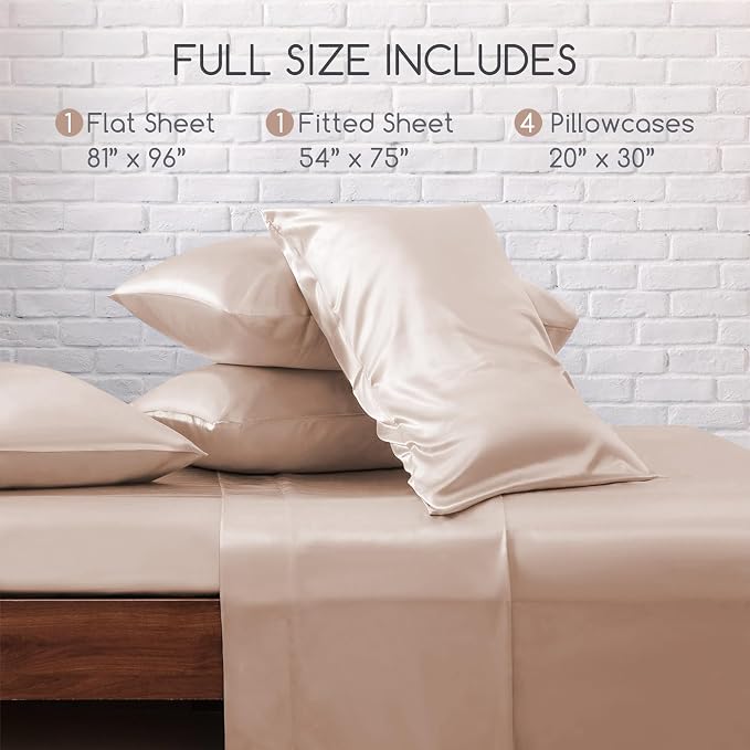 MR&HM Satin Bed Sheets, Full Size Sheets Set - Image 2