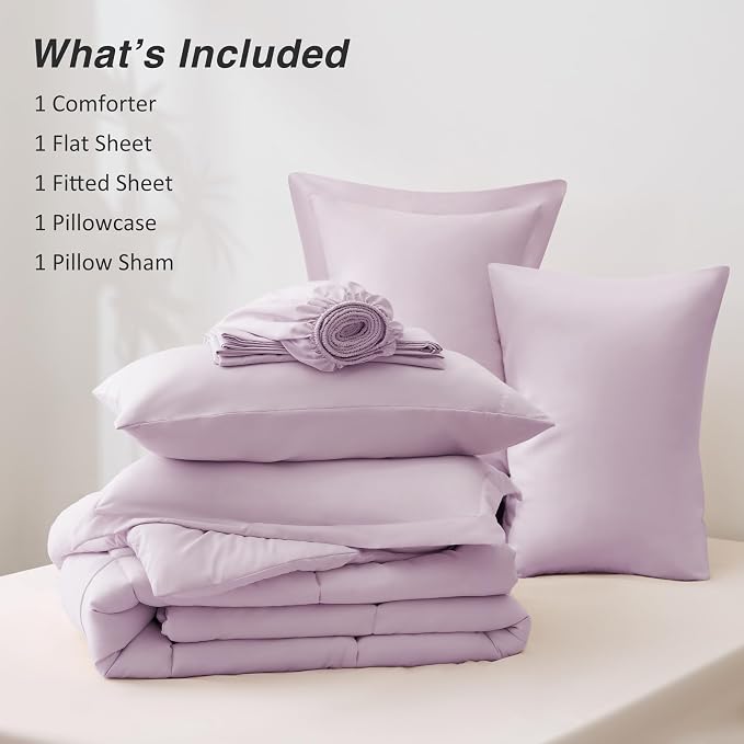 Love's cabin Twin Comforter Set Light Purple, 5 Pieces Twin Bed in a Bag - Image 8
