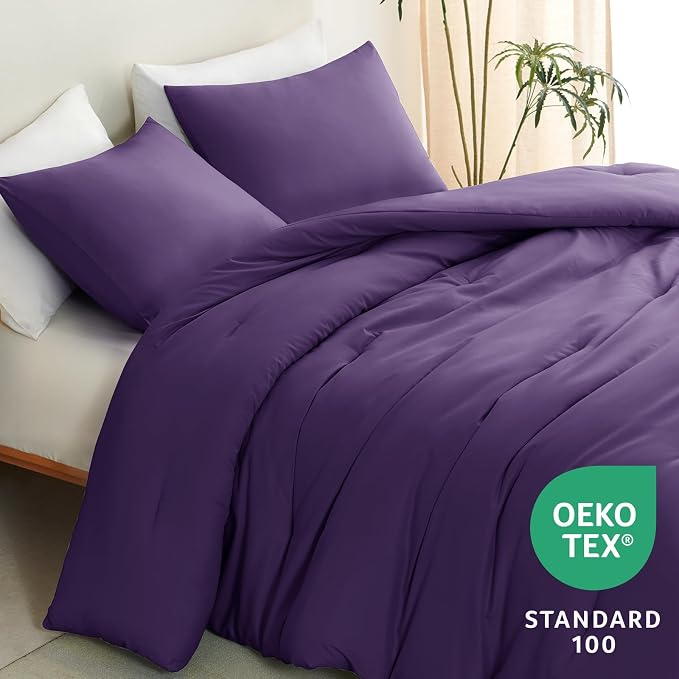CozyLux Full Size Comforter Set Purple, 3 Pieces Solid Breathable Quilted - Image 4