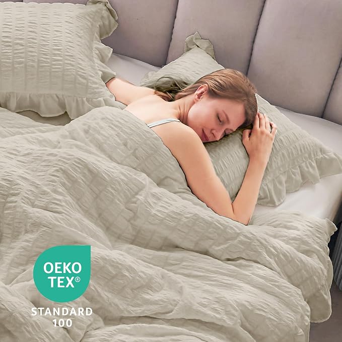 JOLLYVOGUE Full Size Comforter, 3 Pieces Oatmeal Seersucker Lightweight Full - Image 6
