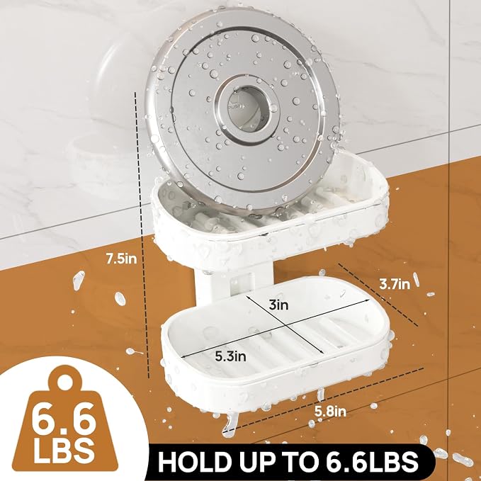 LEVERLOC Soap Dish Holder for Shower, Double Layer Suction Cup Wall Mounte Self - Image 5