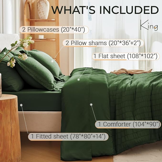 MUXHOMO 7 Pieces King Comforter Set, Seersucker Bed in a Bag King Size - Image 4