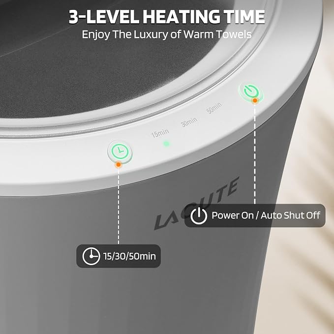 Lagute 20L Towel Warmer for Bathroom, 3-Level Timer, Warning Alarm & RGB Light - Image 2