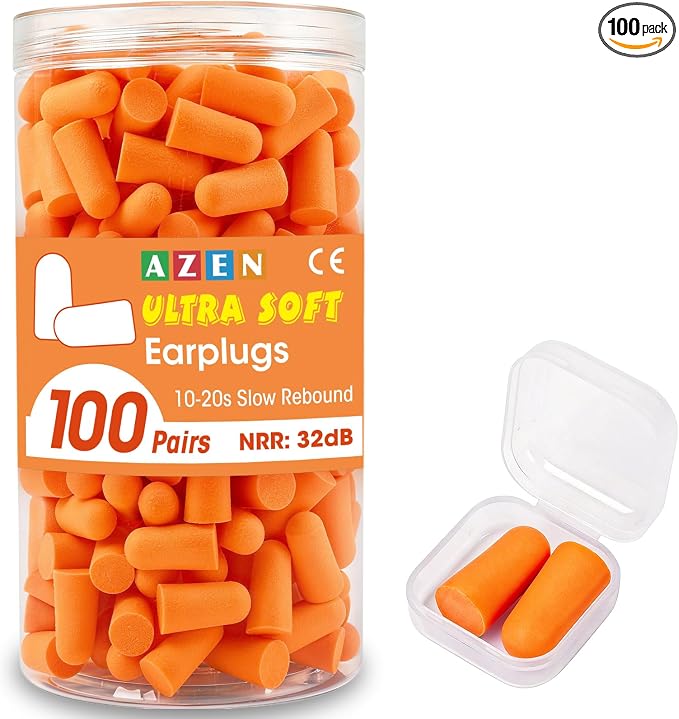 AZEN 100 Pairs Ear Plugs Bulk, NRR 32dB Soft Foam Ear Plugs by AZEN