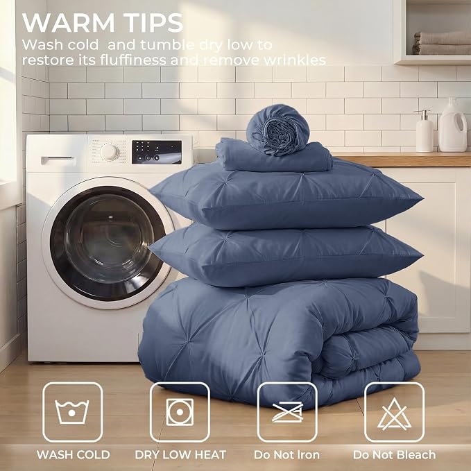 Sasttie Twin Comforter Set, 5-Piece Bed in a Bag, Pintuck Bedding Sets - Image 9