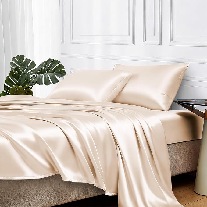 MR&HM Satin Bed Sheets, Queen Size Sheets Set by MRHM