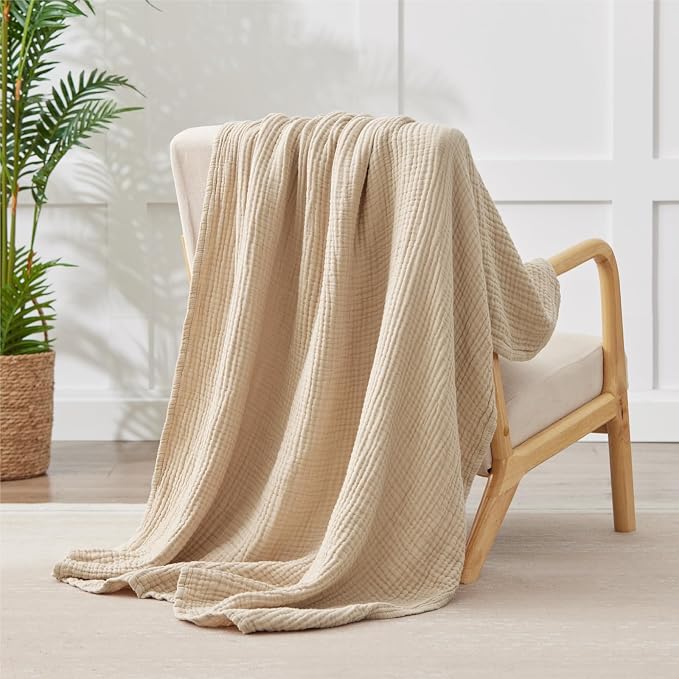 100% Cotton Muslin Blanket Queen 90" x 90", 6 Layers Breathable and Lightweight - Image 9