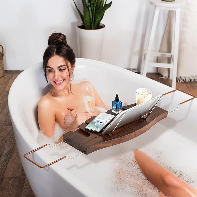 Teak Bathtub Tray Expandable Bathroom Tray - Image 6