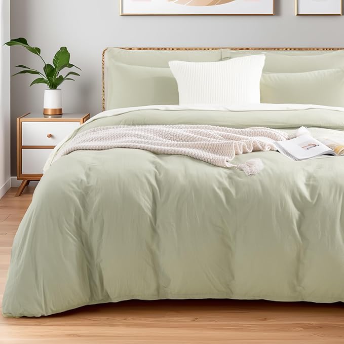 NEXHOME PRO Duvet Cover Set Super Queen 92"x98" Linen Feel Textured Organic by NEXHOMEPRO