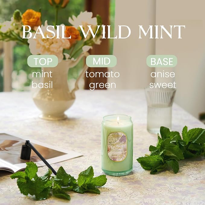 M&SENSE Basil Mint Candles for Home Scented, 10.6 Oz Soy Wax Candles Non Toxic - Image 2