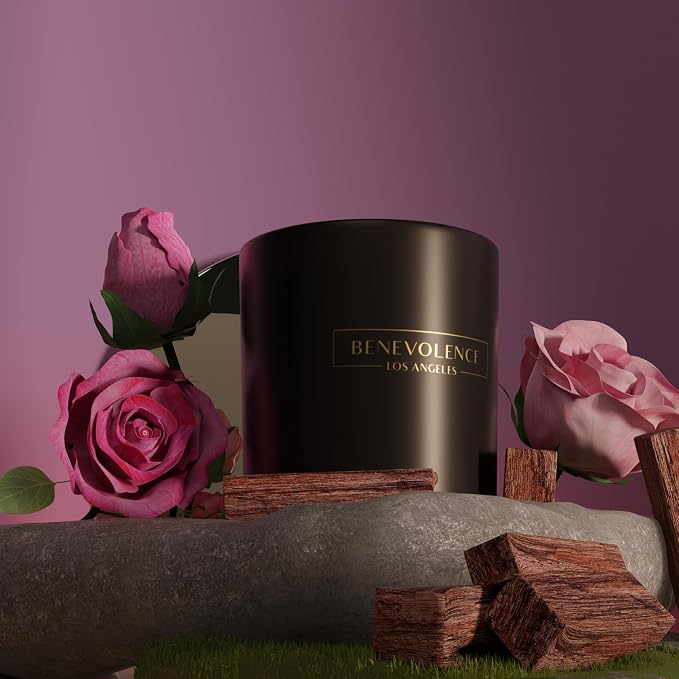 Benevolence LA 3 Wick Candle, Rose & Sandalwood Large Scented Candle | Soy - Image 4