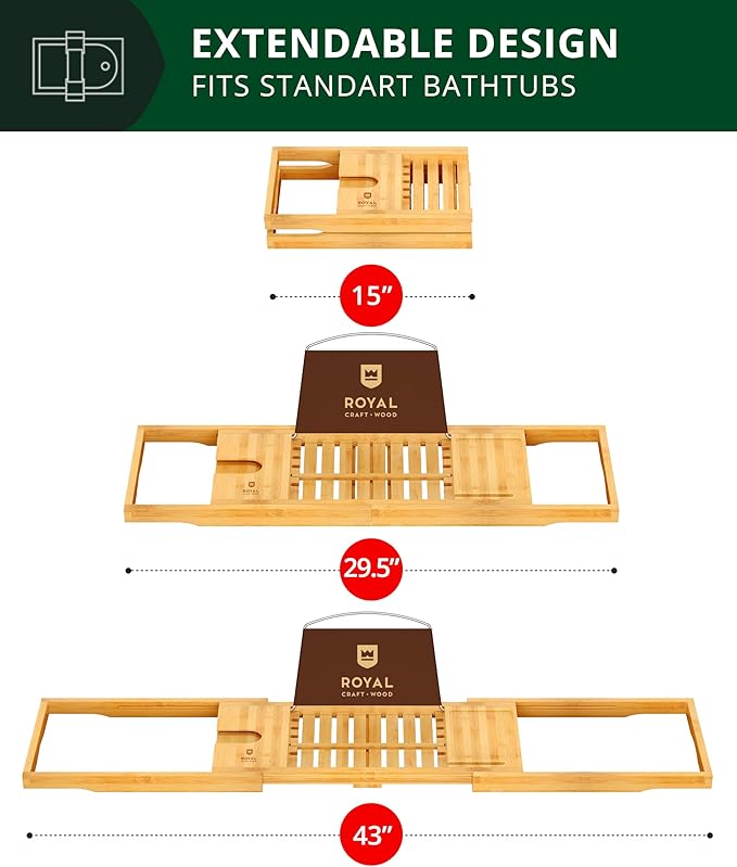 ROYAL CRAFT WOOD Premium Foldable Bathtub Tray Caddy - Image 5