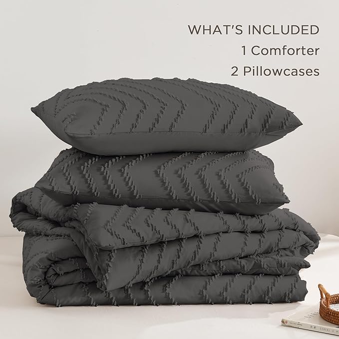 Andency Dark Grey Comforter Set Queen Size, Boho Soft Warm Tufted Bedding - Image 6
