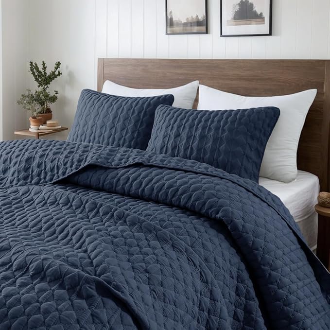 WDCOZY Navy Blue Quilt Queen Size Bedding Sets by WDCOZY