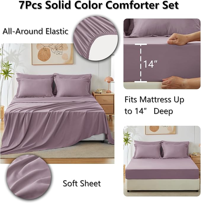CozyLux King Size Comforter Set Dusty Purple, 7 Pieces Bed in a Bag King - Image 6