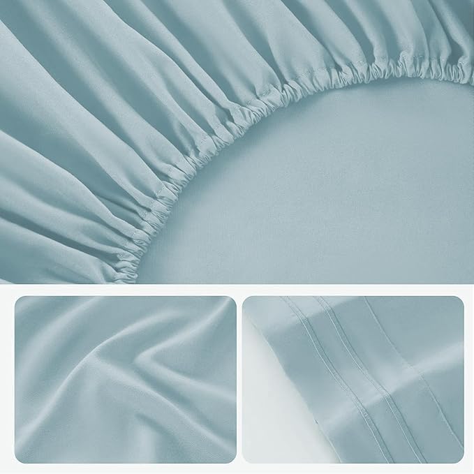 ROSE&RISY Light Blue King Sheet Set, 4 Pieces Soft Bedding King Sheet Set - Image 6
