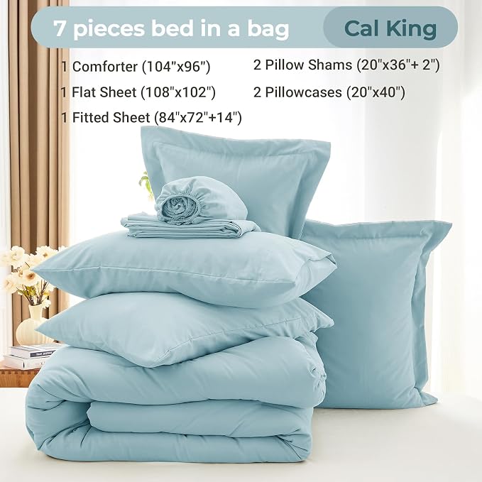 MUXHOMO 7 Pieces California King Comforter Set, Soft Bed in a Bag Cal King Size - Image 4