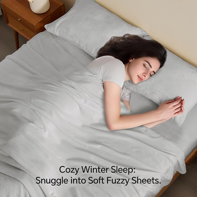 BEDELITE Flannel Sheets King Size Light Grey - Image 3