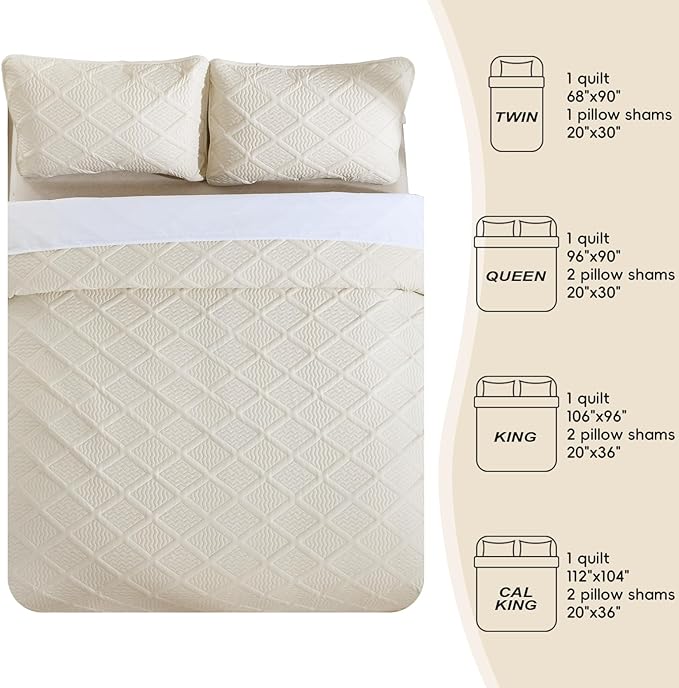 Yiran Queen Quilt Set Beige Spring Summer Bedspreads Bedding Set 3 Pieces Thin - Image 7