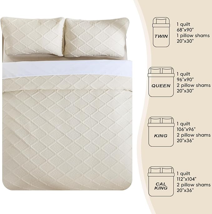Yiran California King Size Beige Quilt Set Lightweight Oversized Bedspread - Image 7