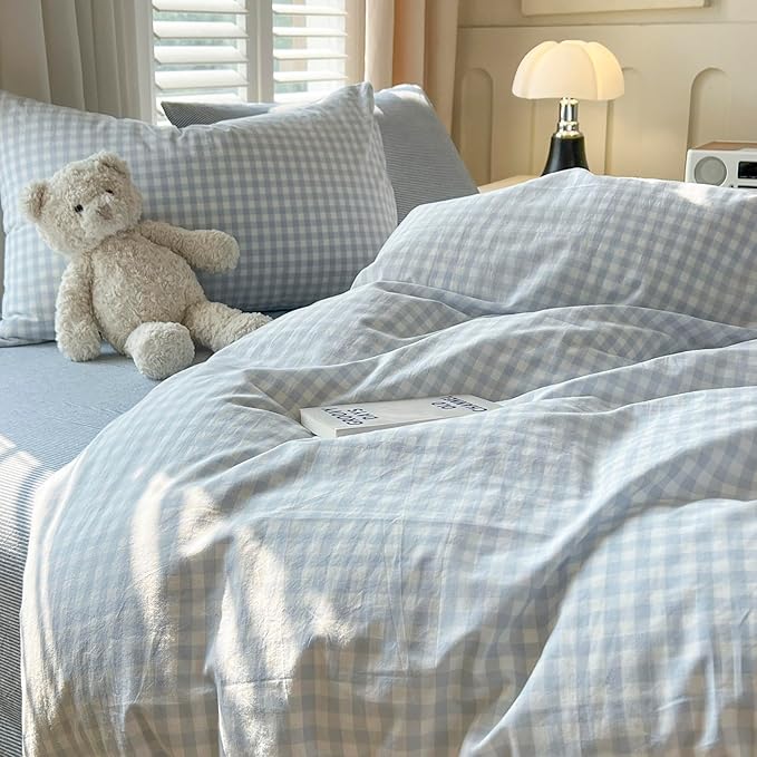 mixinni Light Blue Gingham Duvet Cover Set King Size - Image 6