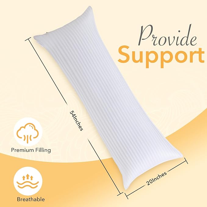 Oubonun Premium Striped Body Pillow, Breathable Cooling Cotton Cover, Soft and - Image 2