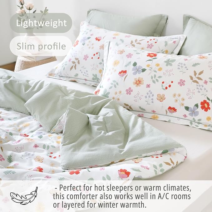LEMIROE Botanical Cotton Comforter Queen Size 3Pcs - Image 4