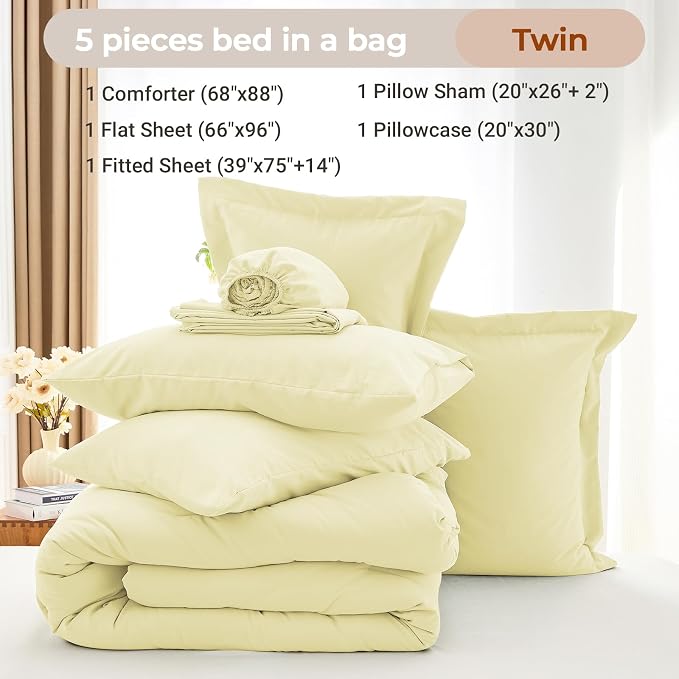 MUXHOMO 5 Pieces Twin Comforter Set, Soft Bed in a Bag Twin Size, All Season - Image 4