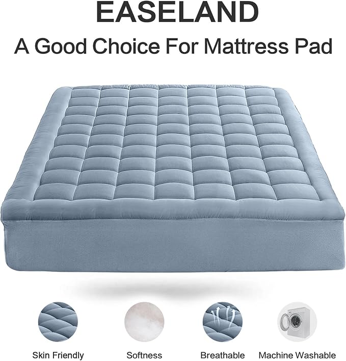 EASELAND Full Size Mattress Pad Pillow Top Mattress Cover Quilted Fitted - Image 2
