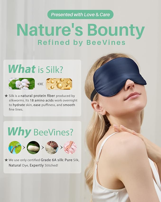 BeeVines 100% Real Mulberry Silk 2 Pack Sleep Mask, Pure Silk Eye Masks - Image 7