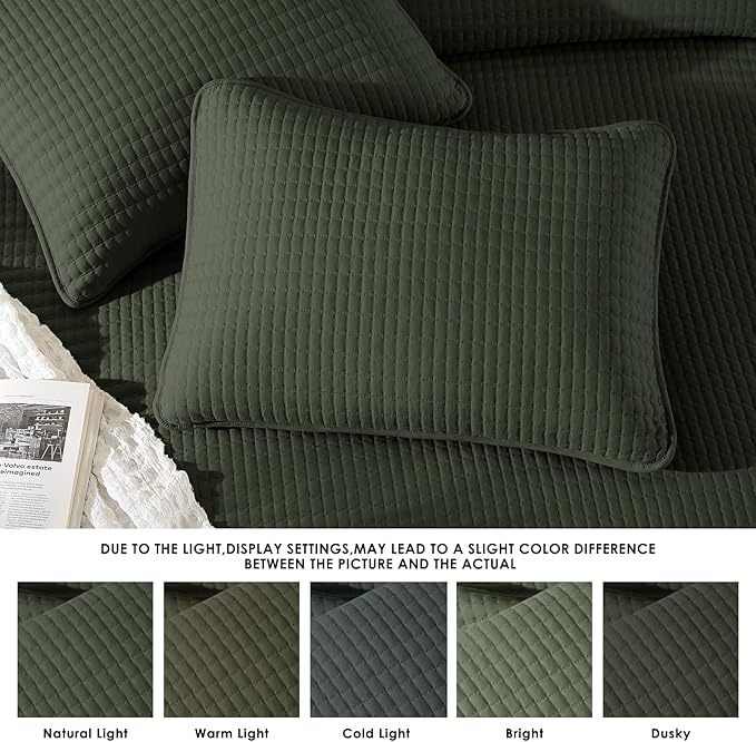WRENSONGE Queen Quilt-3 Pieces Lightweight Bedspreads Dark Green Queen Size - Image 6