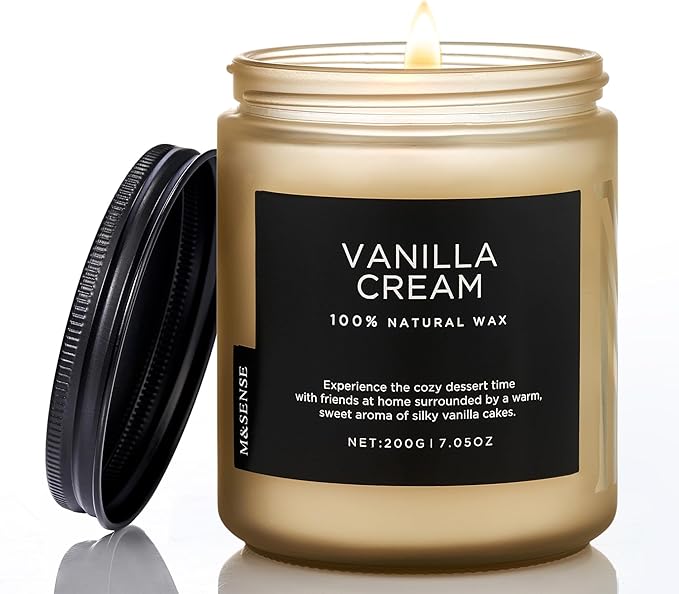 M&SENSE Vanilla Candles for Home, 7.05oz All Natural Organic Soy Wax, 50 Hours by MSENSE