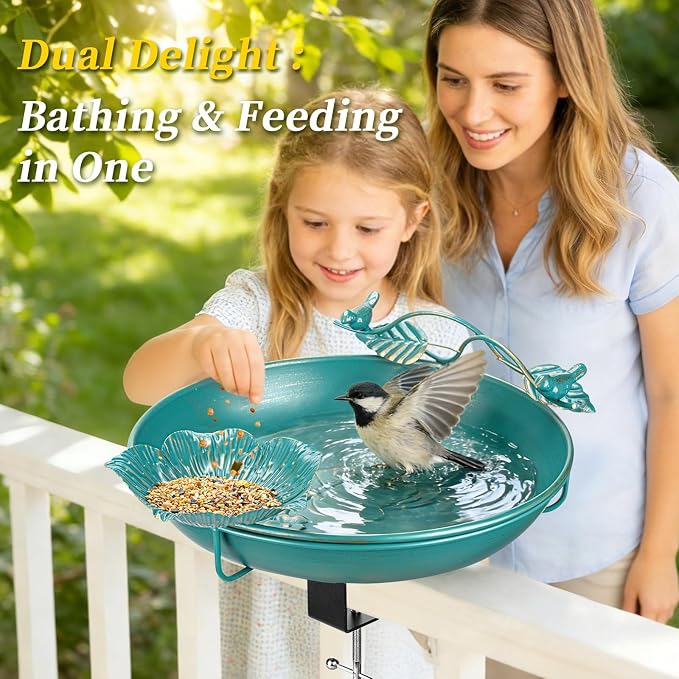 Mellbree Bird Bath Deck Mounted 12", Balcony Fence Railing Clamp Birdbath - Image 7