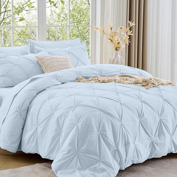 Sasttie Full Size Comforter Set, 7-Piece Bed in a Bag, Pintuck Bedding Sets by SASTTIE