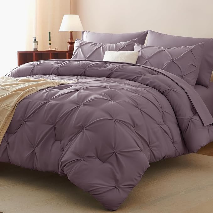 CozyLux Full Size Comforter Sets Grayish Purple, 7 Pieces Bed in A Bag Purple - Image 7