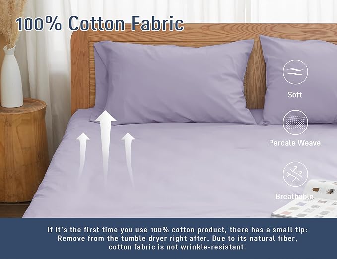 Pillow Cases, Standard Queen Size Cotton Percale Weave Pillowcases, Pre-Shrunk - Image 4